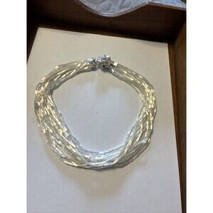 VINTAGE 50's JAPANESE WHITE IRIDESCENT TUBE  BEADS MULTSTRAND CHOKER